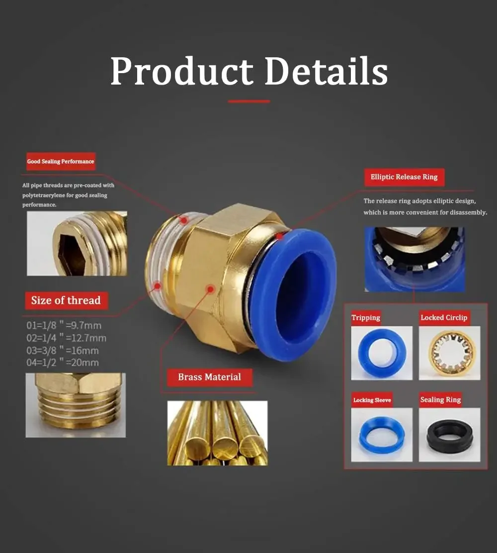 10/50PCS Pneumatic Fitting Air - Compression Fitting Brass ulasan dan harga